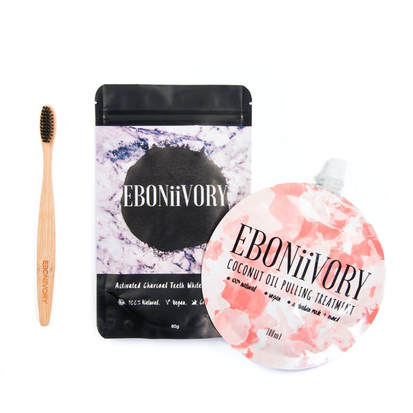 Activated charcoal powder with bamboo biodegradable toothbrush and fruit candy coconut Oil pulling