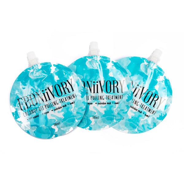 3 pack of mint coconut oil pulling mouthwash